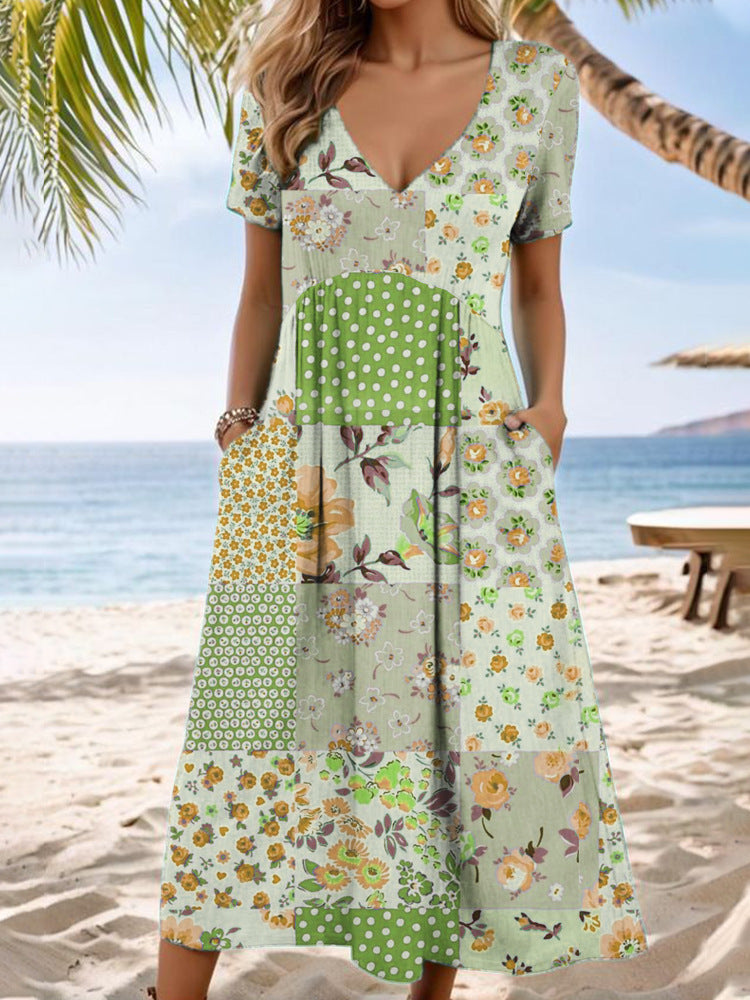 Damen Maxikleid mit V-Ausschnitt und asymmetrischem Design Drune