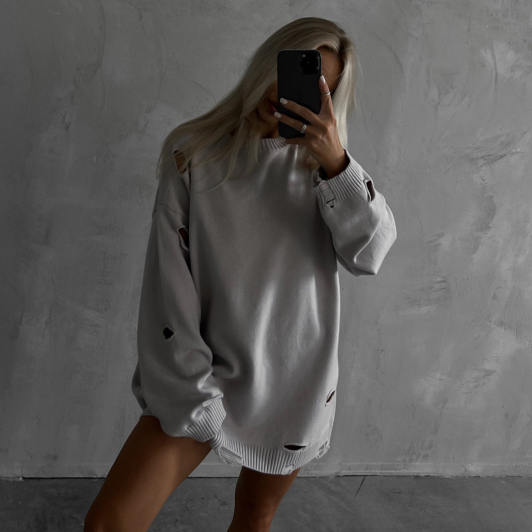 Damen Oversized Sweatshirt mit stylischen Riss-Details und weitem Schnitt Drune