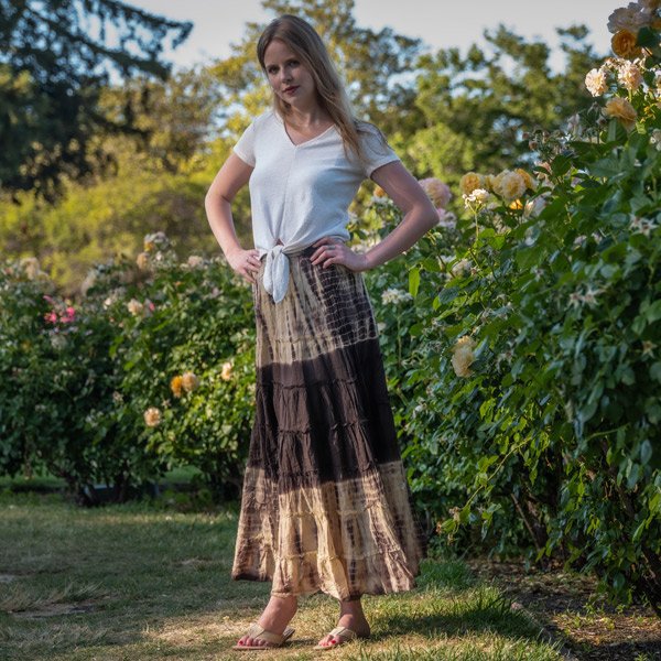 Damen langer Rock mit voluminösen Rüschen und kreativem Farbverlauf Drune