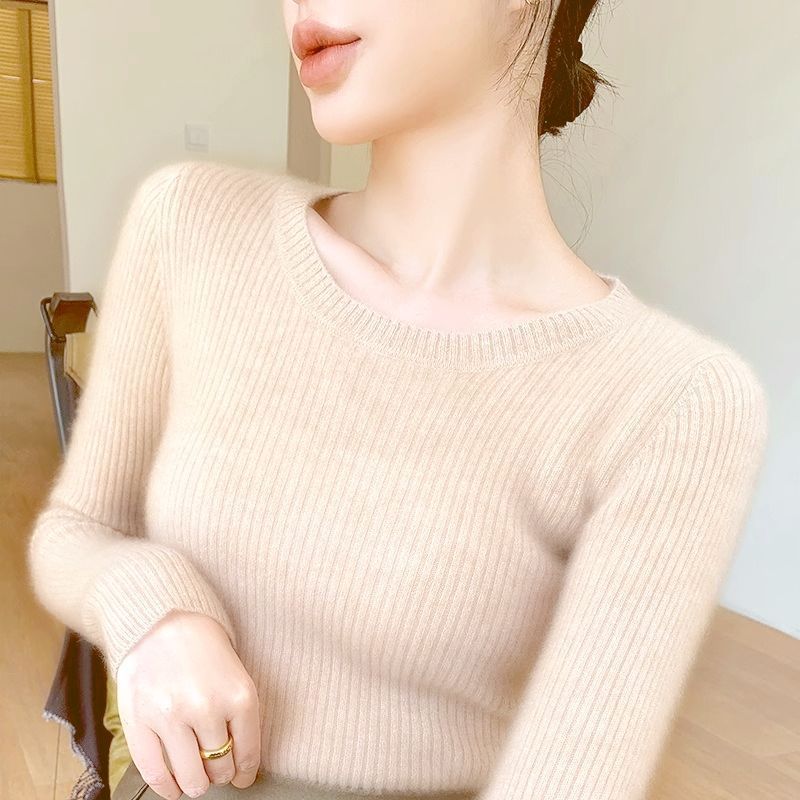 Damen feiner Rippstrickpullover mit Rundhalsausschnitt Drune