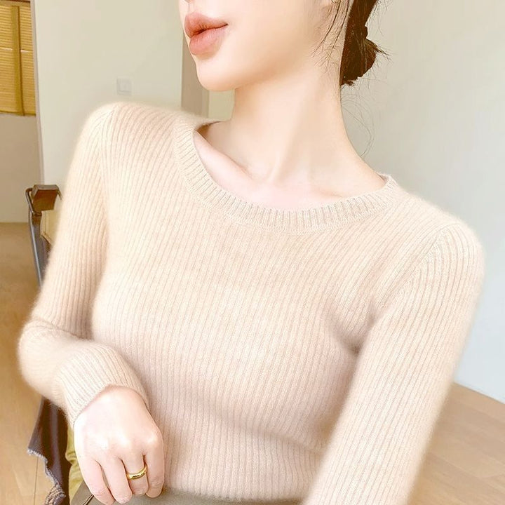 Damen feiner Rippstrickpullover mit Rundhalsausschnitt Drune