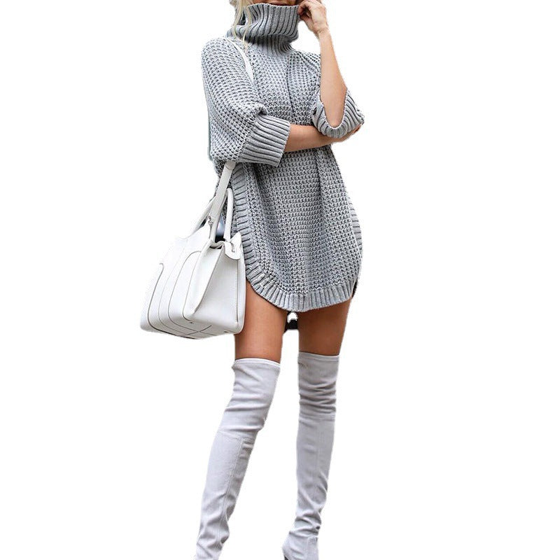 Damen Oversized Strickkleid mit hohem Kragen und lässiger Passform Drune