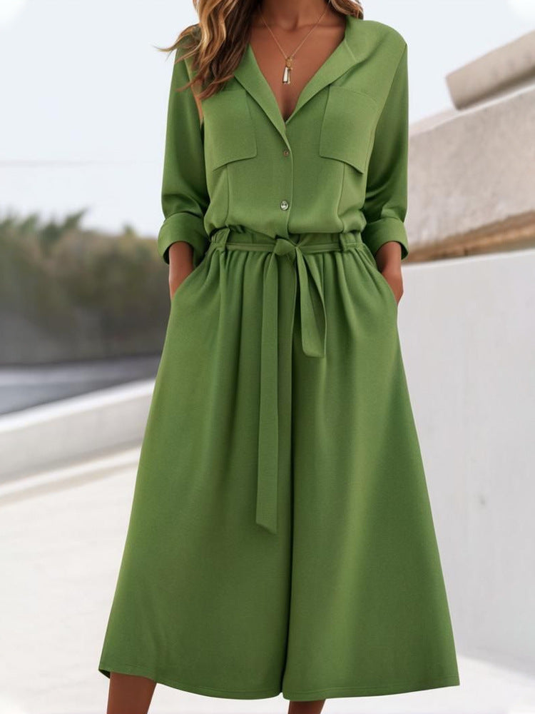 Damen lässiges Leinen-Hemd und Hose Set Drune
