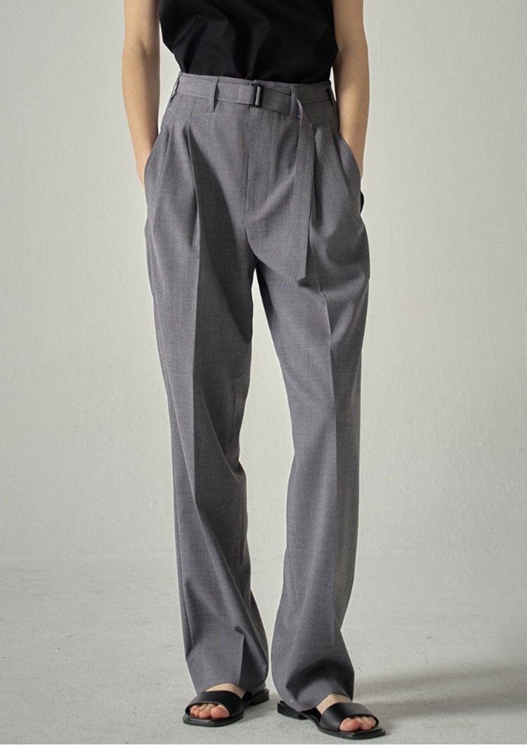 Damen elegante Stoffhose mit hohen Bund und schickem Gürtel Drune