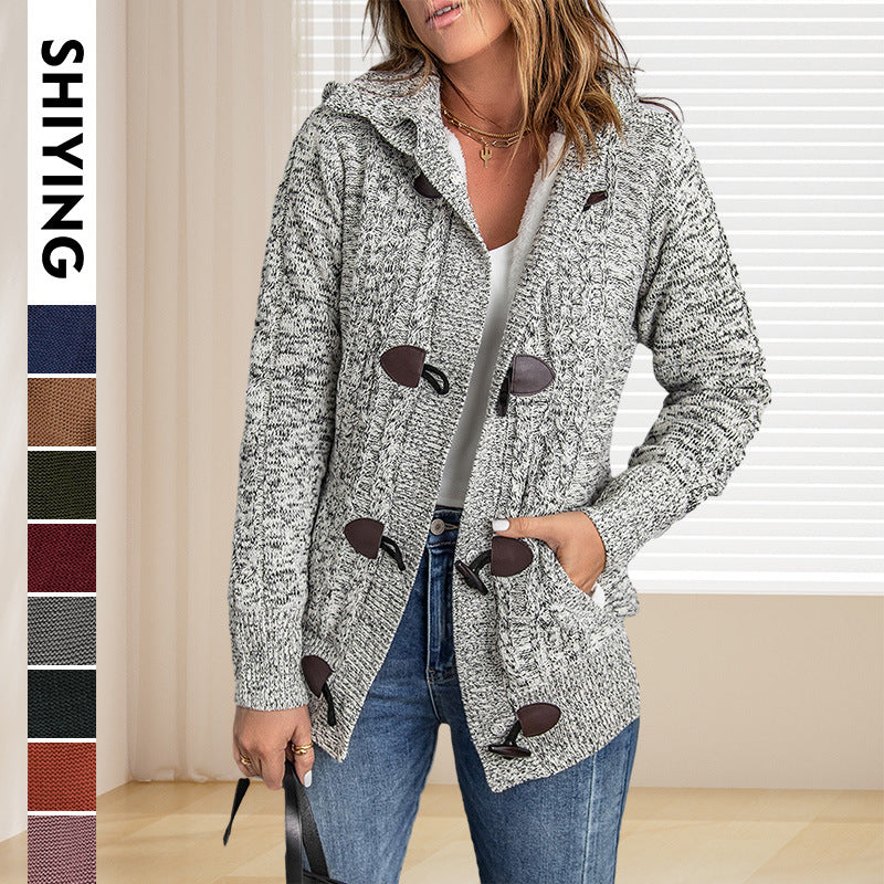 Damen Strickjacke mit hohem Kragen und bequemen Knopfdetails Drune