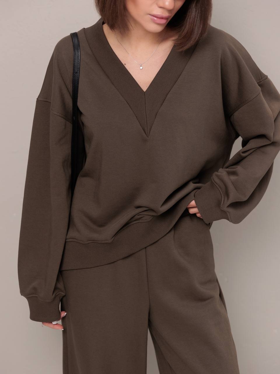 Damen komfortables Lounge-Set mit V-Ausschnitt und weitem Schnitt Drune