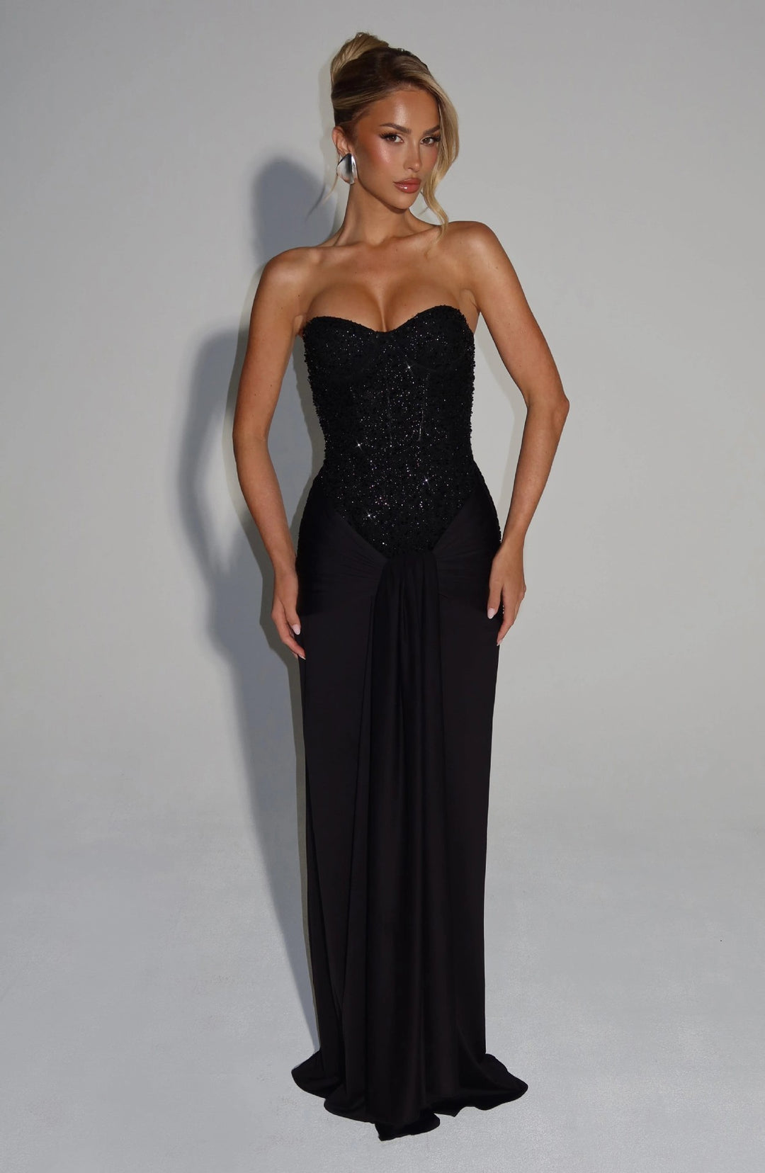 Damen Strapless Glamour- Abendkleid mit drapierter Taille Drune