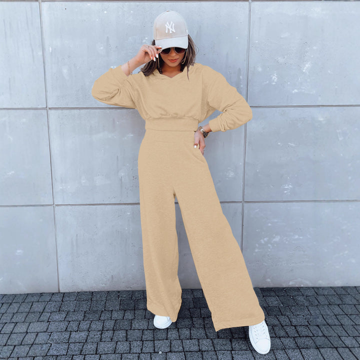 Damen lässiger Jumpsuit mit weitem Bein und praktischer Kapuze Drune