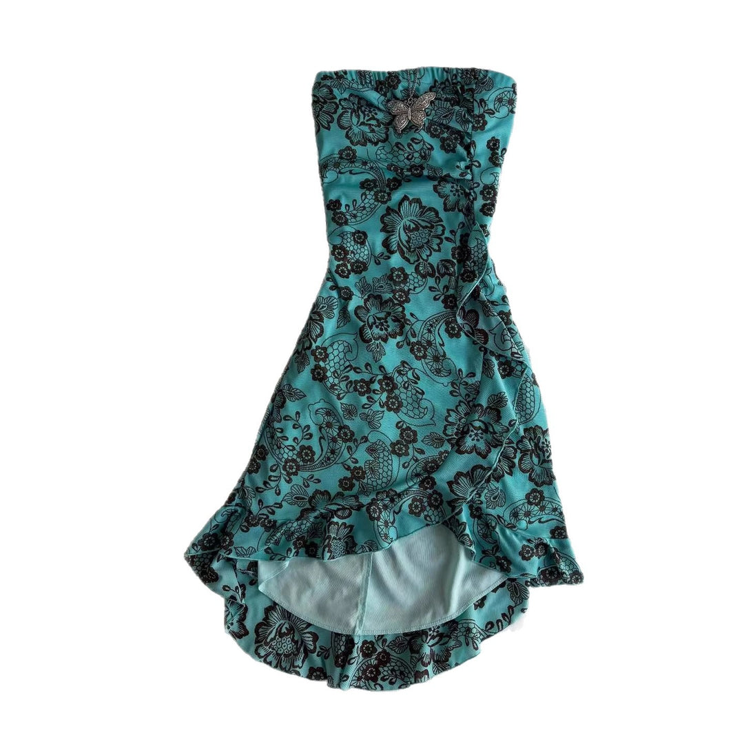 Damen Elegantes bodenlanges Kleid mit floralen Mustern Drune