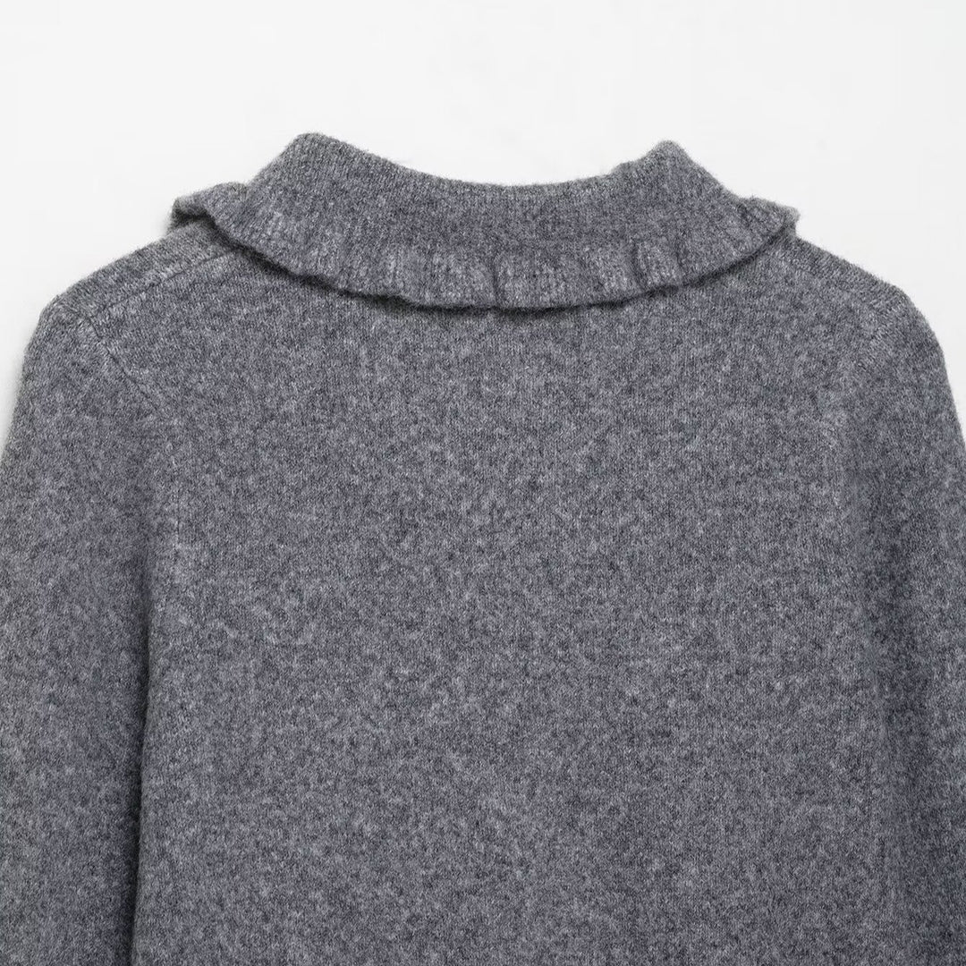 Damen Strickjacke mit kragen und dekorativem Knopfverschluss Drune