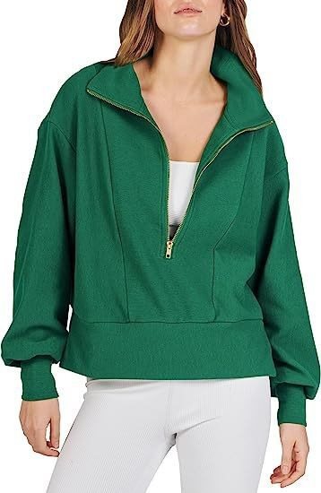 Damen Sportlicher Pullover mit Stehkragen und halbem Reißverschluss Drune