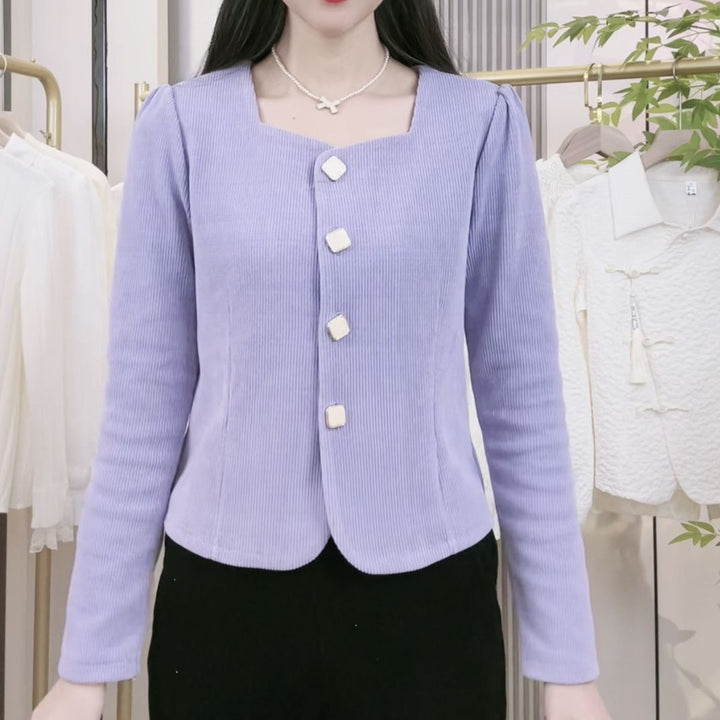 Damen Modische Kurzjacke mit dekorativen Knöpfen Drune