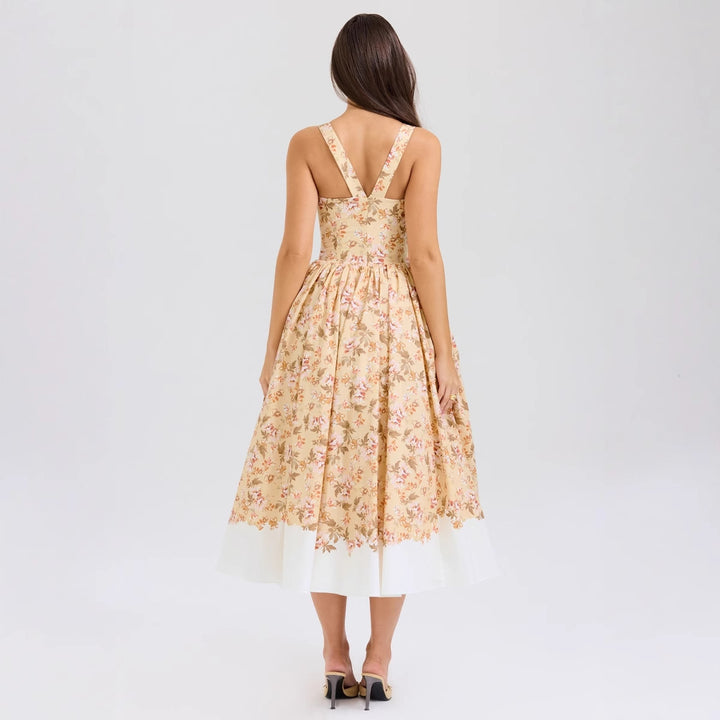 Damen Midi-Kleid mit elegantem floralem Muster und schmalen Trägern Drune