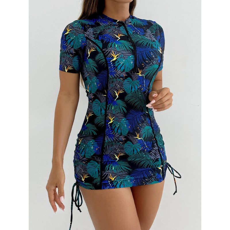 Damen Surfanzug mit stylischem Blumenmuster und kurzem Arm Drune