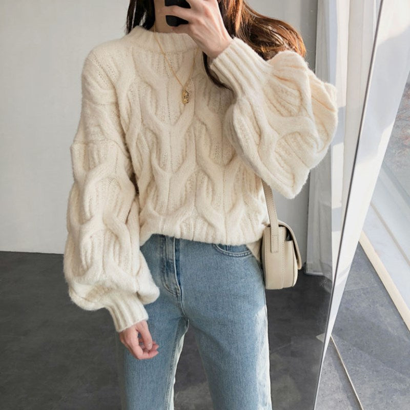 Damen Grobstrickpullover mit eleganten Zopfdesign und lässigem Schnitt Drune