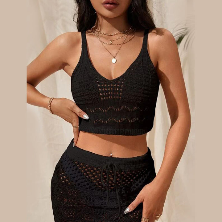 Damen Häkel Crop-Top und Rock Set Drune
