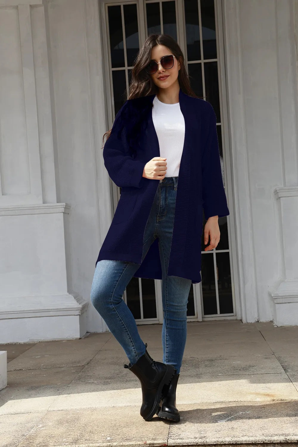 Damen weiter Strickcardigan mit offenen Taschen Drune