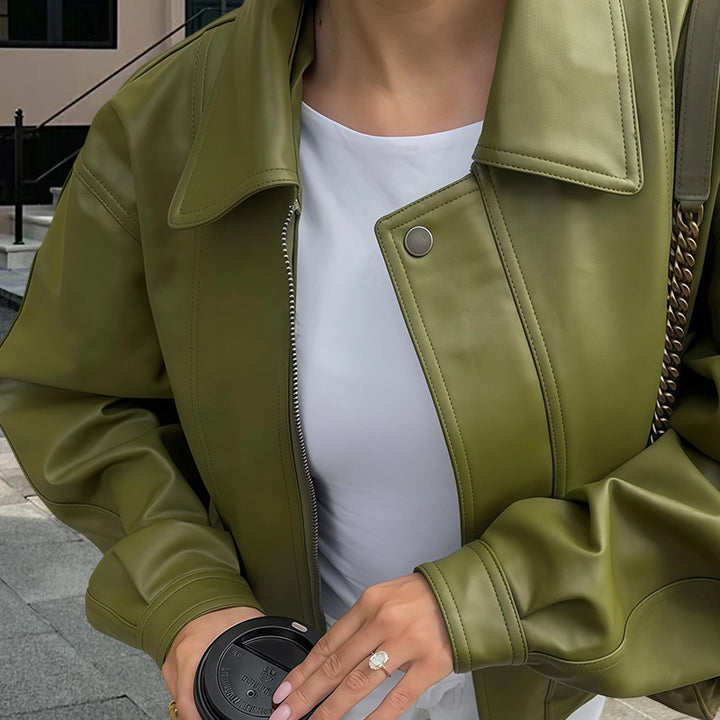 Damen lässige Oversized Lederjacke Drune