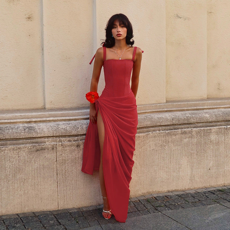 Damen Elegantes Maxikleid mit asymmetrischem Saum und verführerischem Schlitz Drune