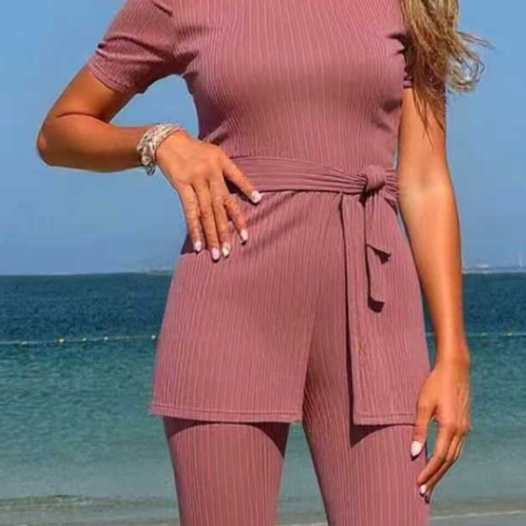 Damen sportliches Lounge-Set mit Bindegürtel Drune