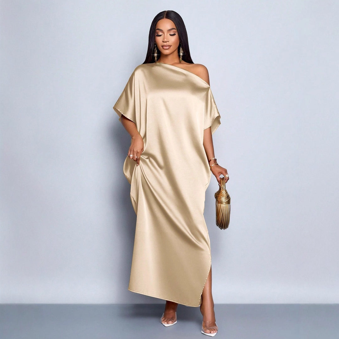 Damen Maxikleid mit asymmetrischem Schnitt und elegantem Fall Drune