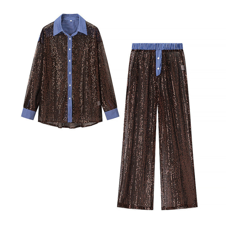 Damen Glamouröse Pailletten Pyjama-Set Drune