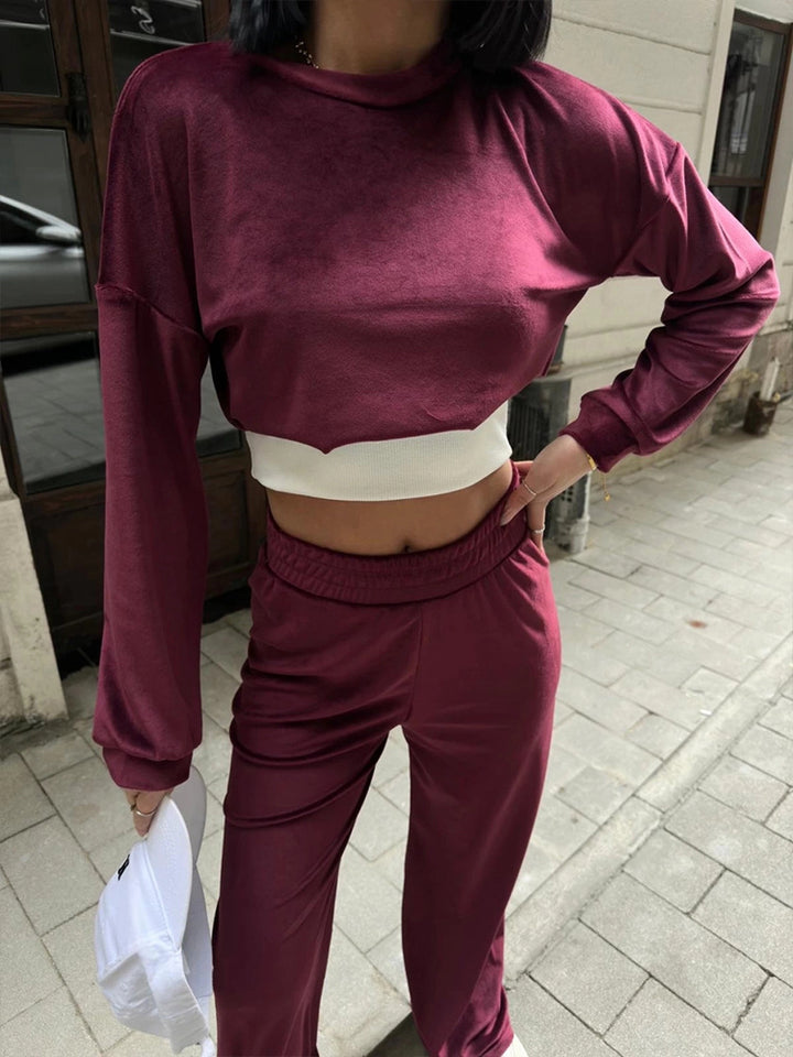 Damen Urbanes Freizeit-Set mit cropped Oberteil und weitem Schnitt Drune