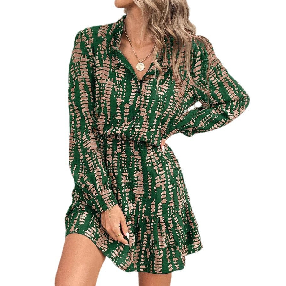 Damen modisches Hemdkleid mit elegantem Rüschensaum und Taillengürtel Drune