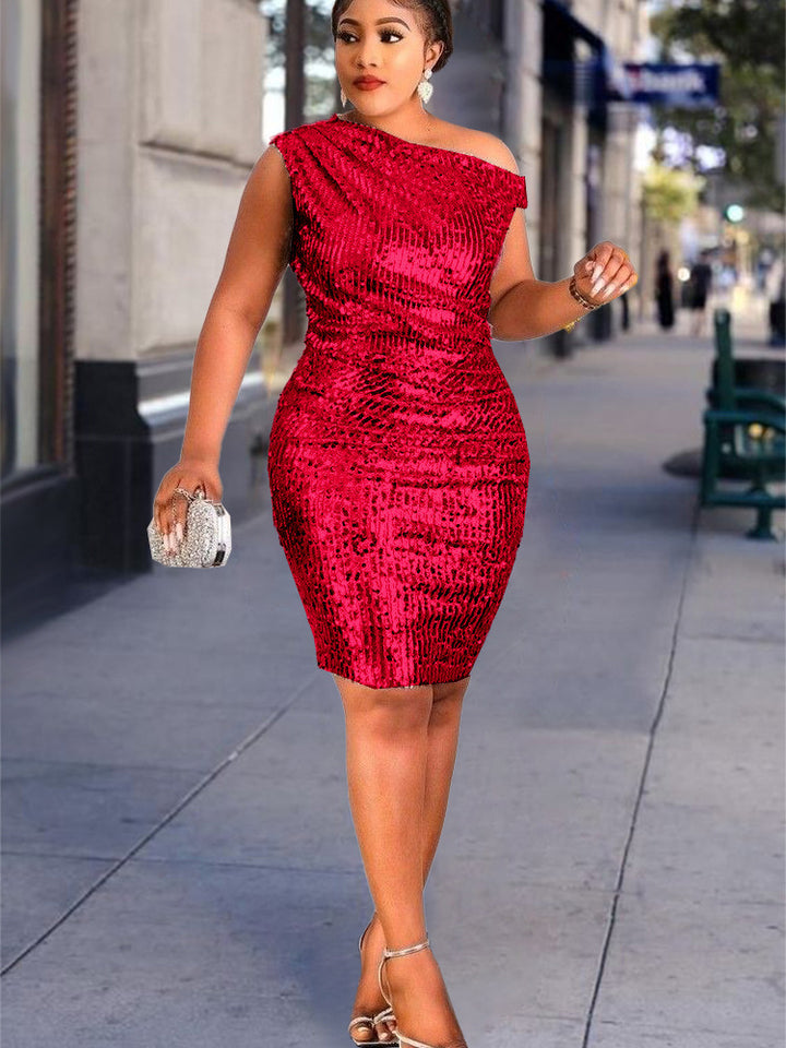 Damen Figurbetontes Cocktailkleid mit asymmetrischem Ausschnitt Drune
