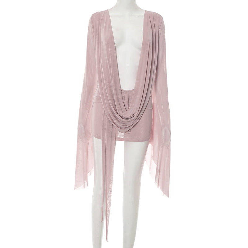 Damen Fließender Kaftan mit weiten Ärmeln und tieferem Ausschnitt Drune