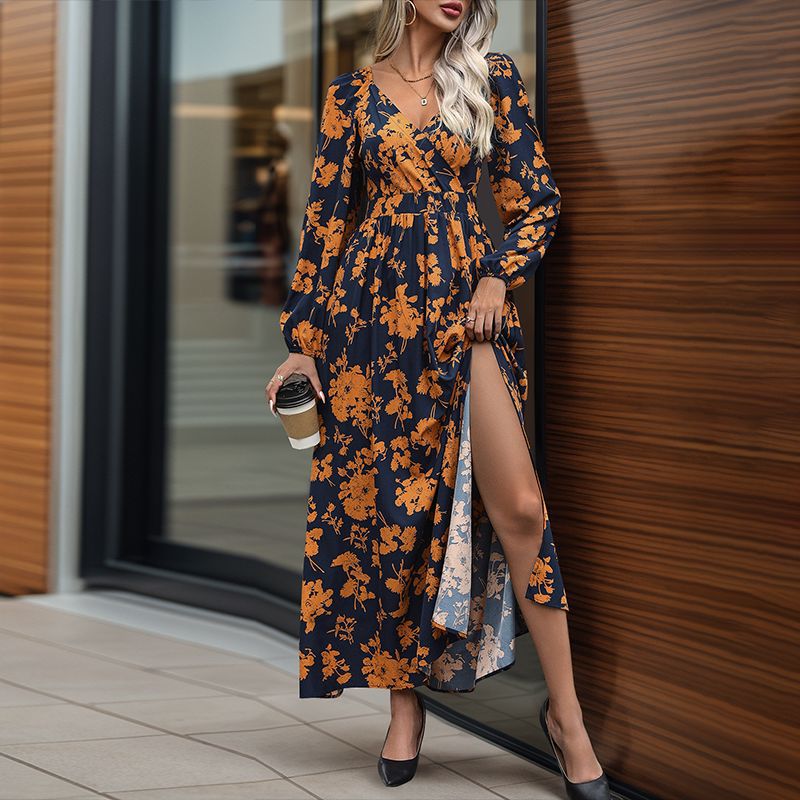 Damen Maxikleid mit seitlichem Schlitz und floralem Design Drune