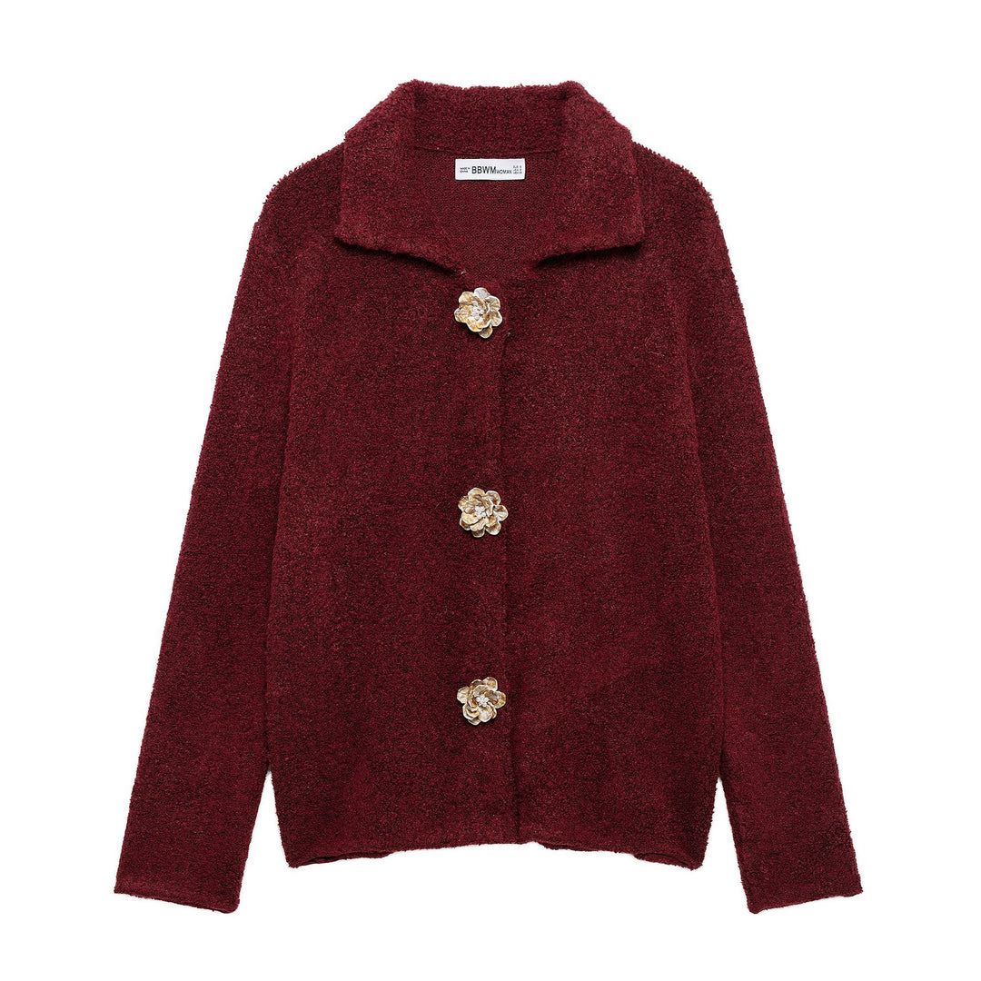 Damen elegante Strickjacke mit dekorativen Knopfdetails Drune