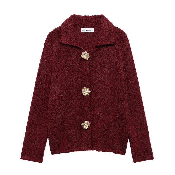 Damen elegante Strickjacke mit dekorativen Knopfdetails Drune