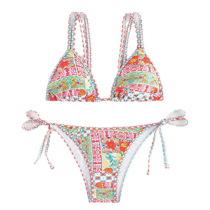 Damen Triangel-Bikini mit feinem Musterdesign und raffinierten Bindebändern Drune