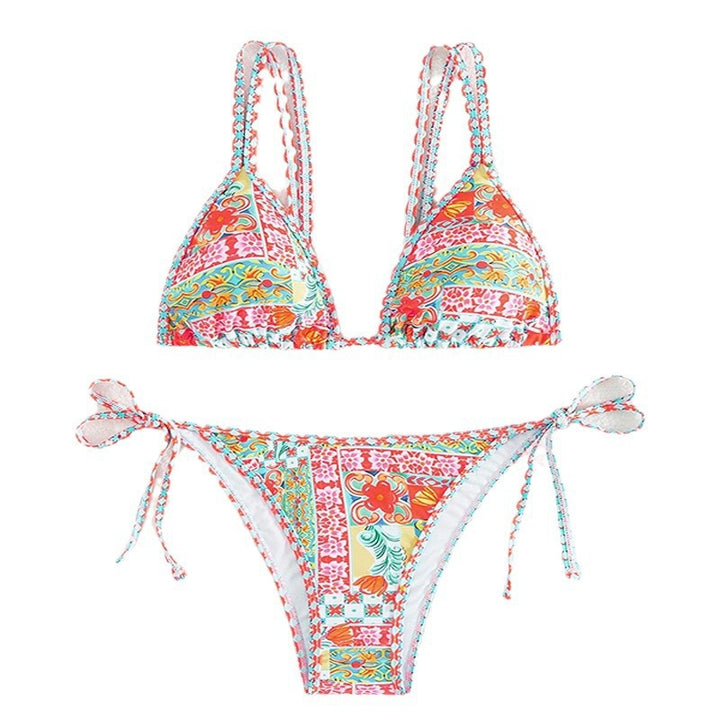 Damen Triangel-Bikini mit feinem Musterdesign und raffinierten Bindebändern Drune