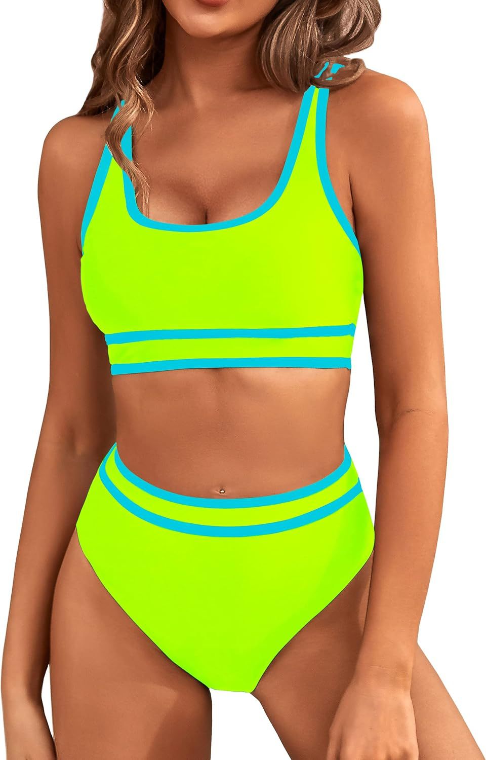 Damen Sportliches Bikini-Set mit breiten Trägern und hohem Schnitt Drune