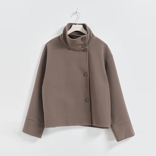 Damen Kurze Jacke mit hohem Kragen und Knopfverschluss Drune