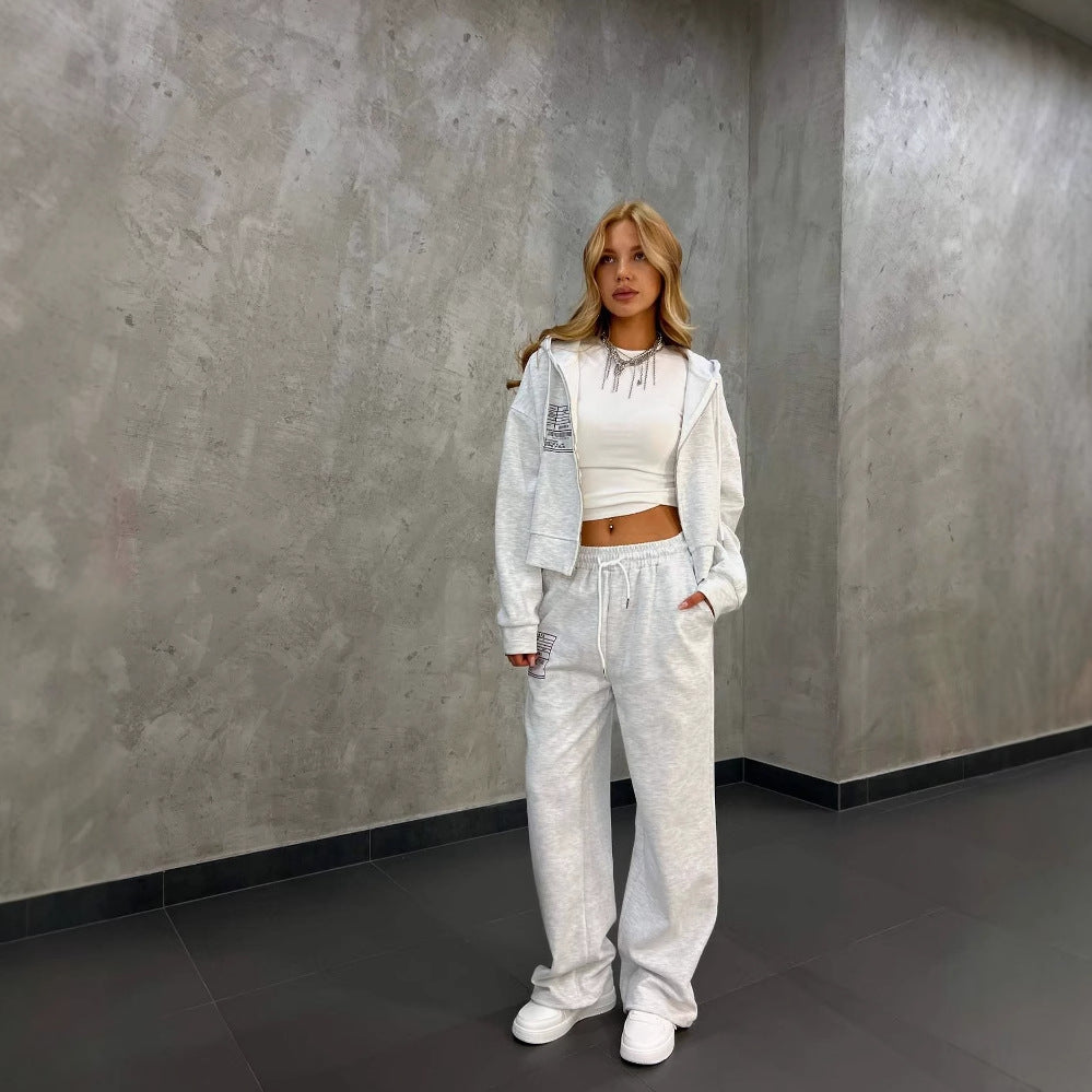 Damen lässiges Freizeit-Set mit cropped Kapuzenjacke und bequemen Jogginghose Drune