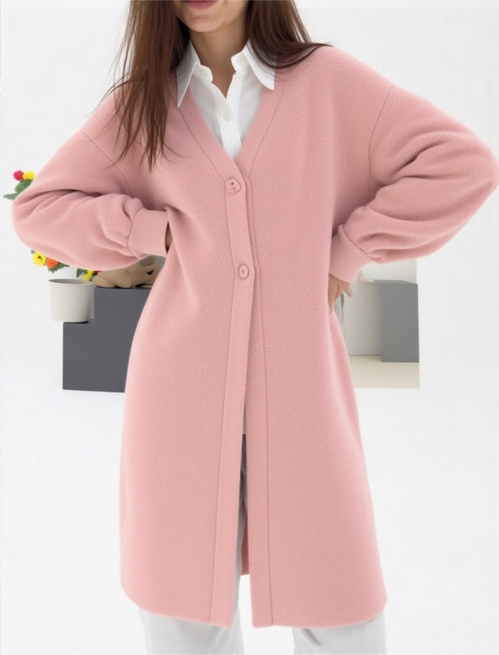 Damen Elegante Strickjacke mit Knopf und V-Ausschnitt Drune