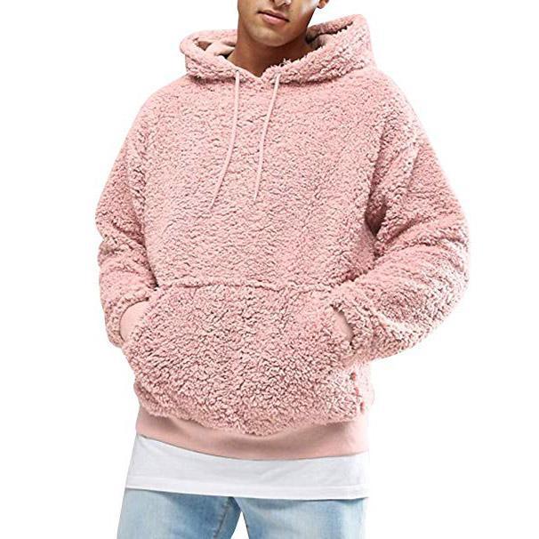 Herren Lässiger Teddy-Fleece Hoodie mit praktischen Kängurutaschen und verstellbarem Kordelzug Drune