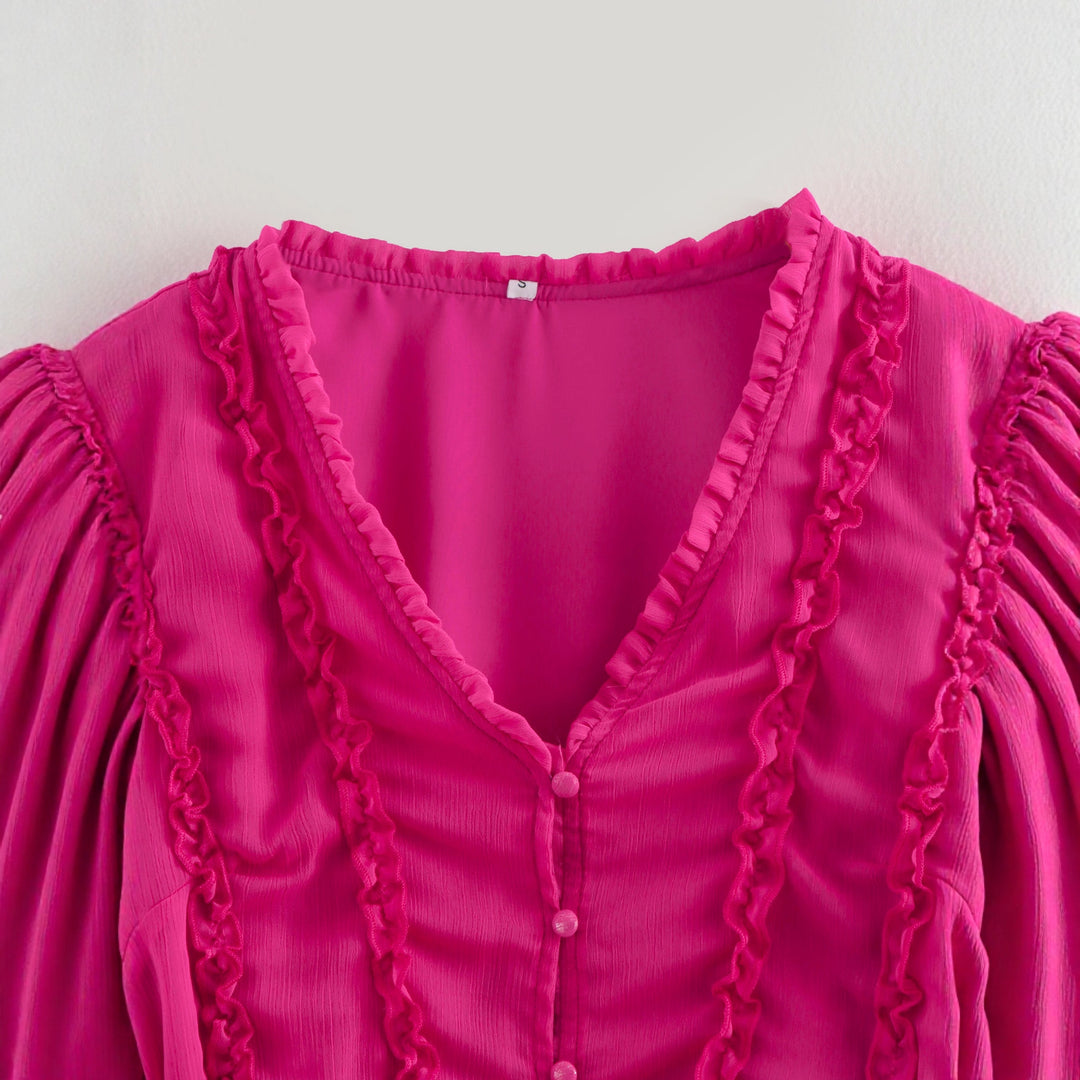 Damen verspieltes Minikleid mit Rüschendetails und Taillengürtel Drune