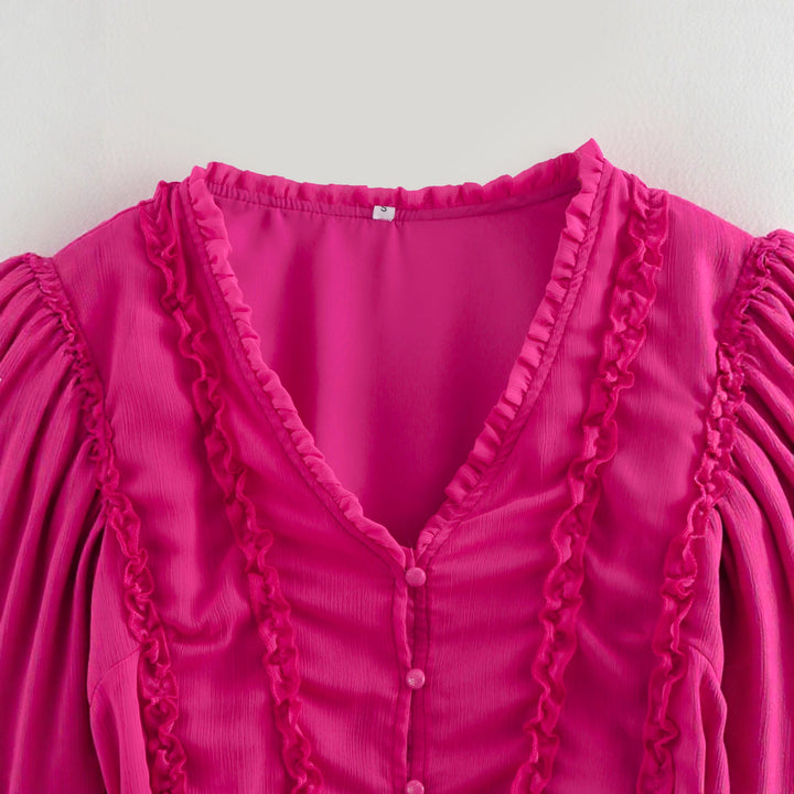 Damen verspieltes Minikleid mit Rüschendetails und Taillengürtel Drune