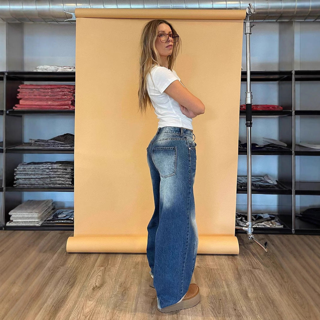 Damen nan weite Baggy-Jeans mit tiefer Schrittnaht, markanten Knieabnähern und verstärktem Five‑Pocket‑Schnitt Drune