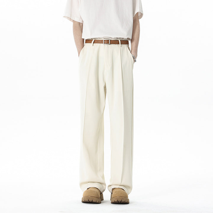 Herren nan weite Bundfalte Stoffhose mit hoher Taille, gerade Beinform und dezenten Seitentaschen Drune