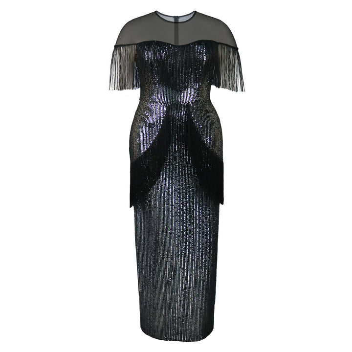 Damen Glamouröses Abendkleid mit Fransen und schimmerndem Obermaterial Drune