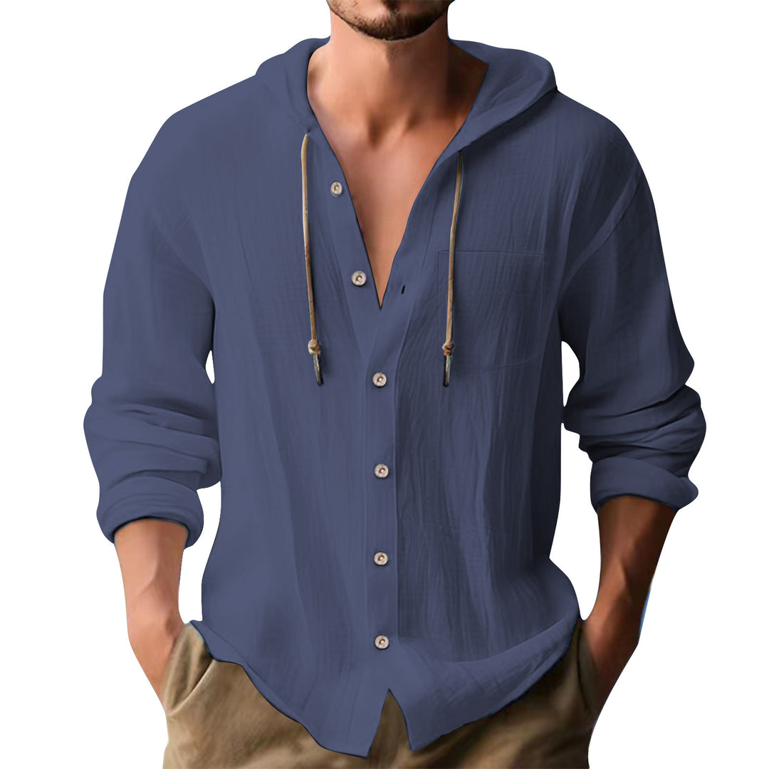 Herren lässiges Kapuzenshirt mit Knopfleiste und praktischen Taschen Drune