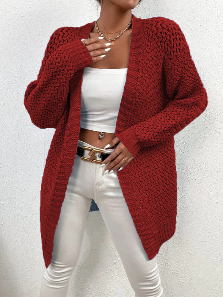 Damen Grobstrickjacke mit modernem Häkelmuster und lässigem Schnitt Drune