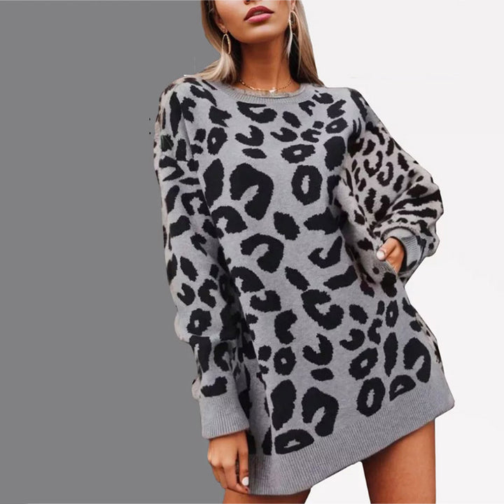 Damen Modischer Grobstrickpullover mit Leopardenmuster Drune