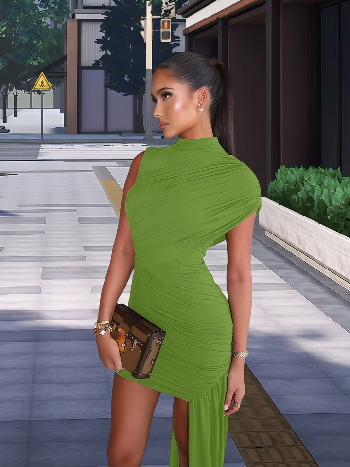 Damen Couture-Minikleid mit asymmetrischem Schnitt und Raffungen Drune