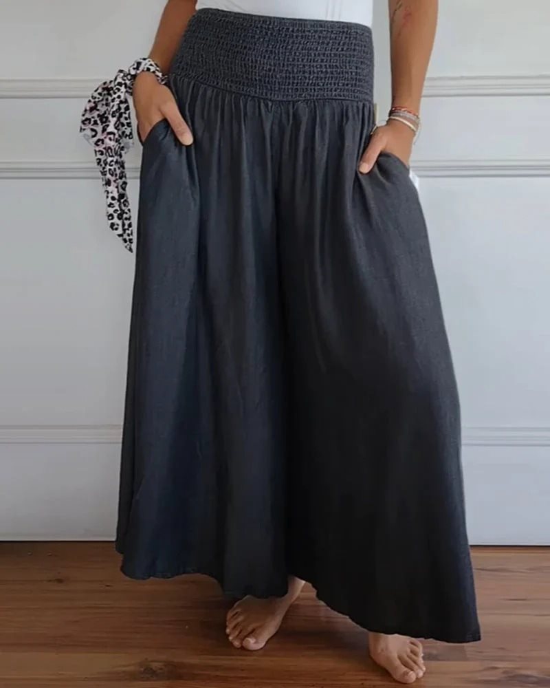 Damen weite Baumwollhose mit elastischem Bund und praktischen Taschen Drune